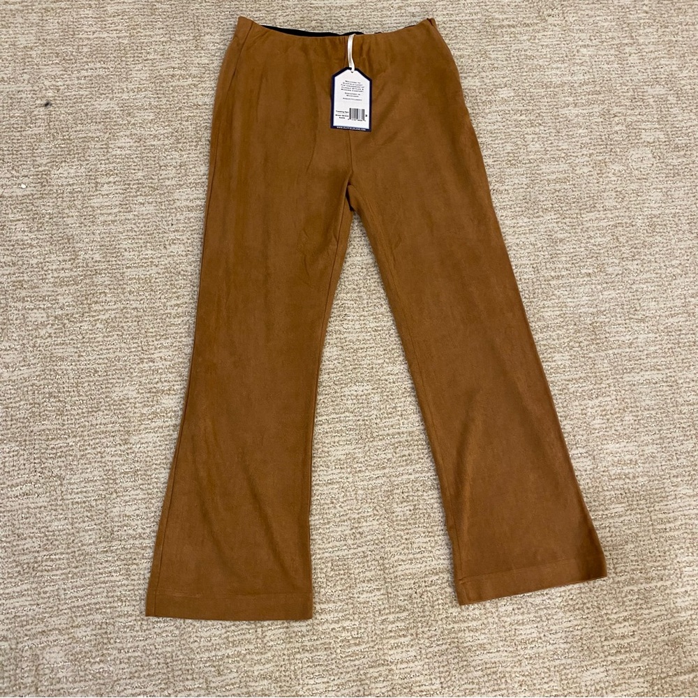 Duffield Lane NWT faux suede brown traveling pant highwaist slight flare size M